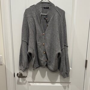 Gray Button-Up Women Sweater